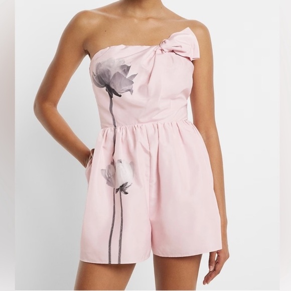 Nwt Express Baby Pink Floral Bow Strapless Romper - Picture 5 of 8